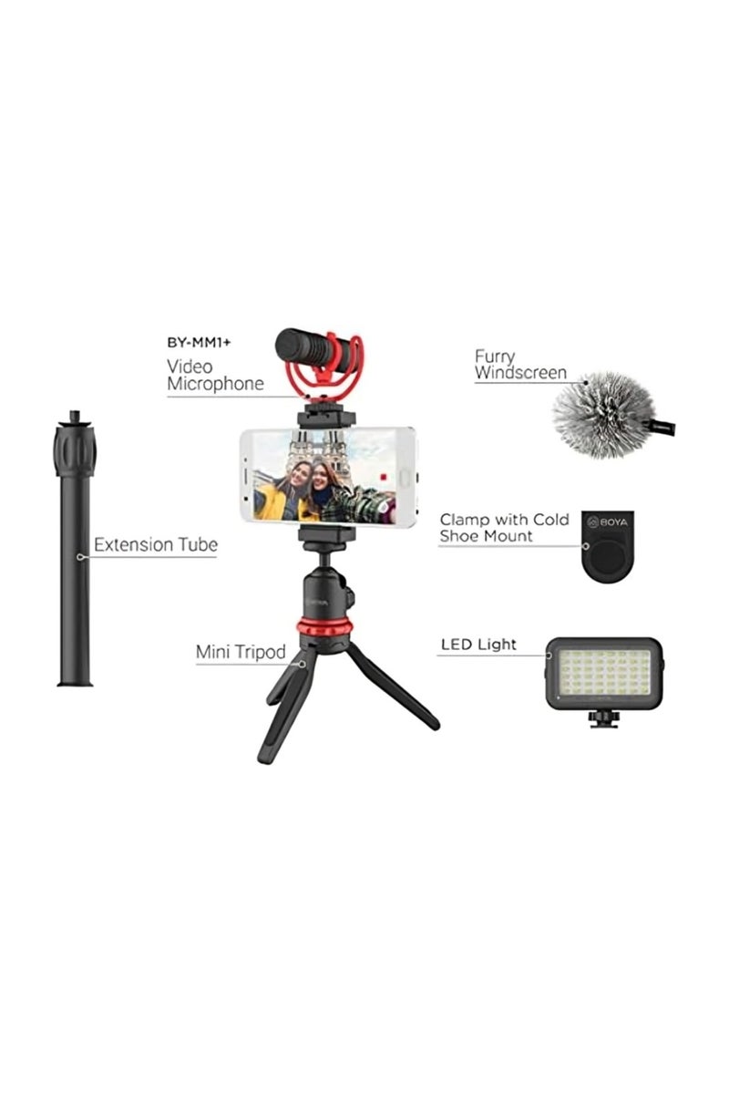 BOYA Plastic Tripod Stand Ultimate With Microphone , LED Light And Plastic Holder For Smartphone Video kit - Black ( By-VG350 ) - Image 3