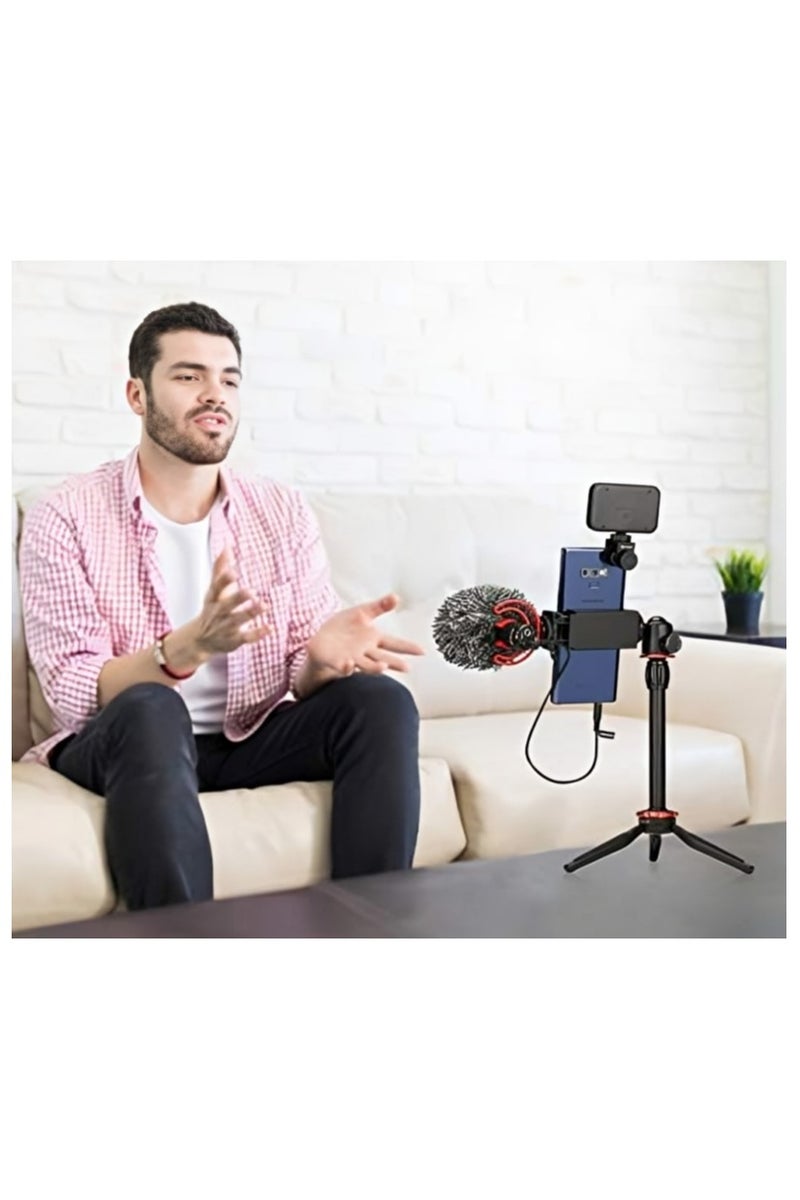 BOYA Plastic Tripod Stand Ultimate With Microphone , LED Light And Plastic Holder For Smartphone Video kit - Black ( By-VG350 ) - Image 4