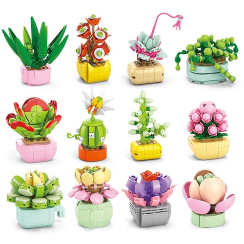 Asoulin 24PCS Flowers Succulents Building Blocks Easter Gifts for Kids Party Favors Goodie Bag Stuffers Classroom Prizes Prefilled Easter Basket Treasure Box Toy Birthday Return Gifts for Boys Girls Ages 6 - Image 1