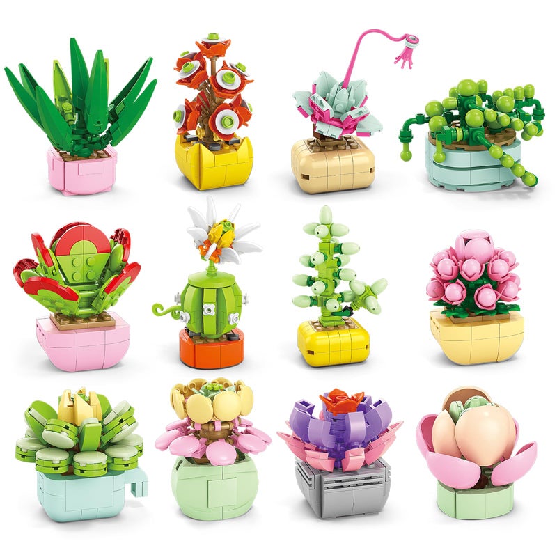 Asoulin 24PCS Flowers Succulents Building Blocks Easter Gifts for Kids Party Favors Goodie Bag Stuffers Classroom Prizes Prefilled Easter Basket Treasure Box Toy Birthday Return Gifts for Boys Girls Ages 6 - Image 3