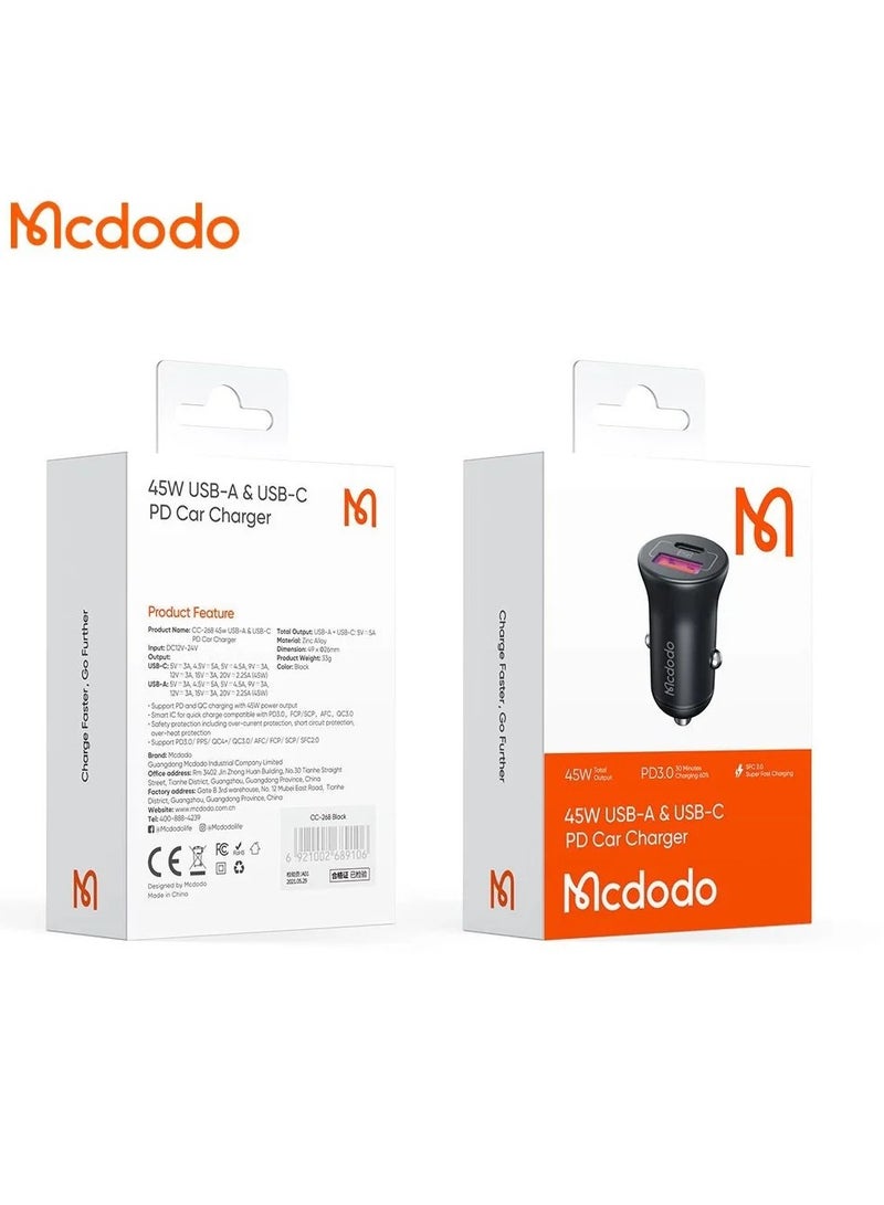مكدودو Mcdodo CC-2680 شاحن سيارة USB+USB-C PD منفذ مزدوج 45 وات، 5 أمبير - Image 2