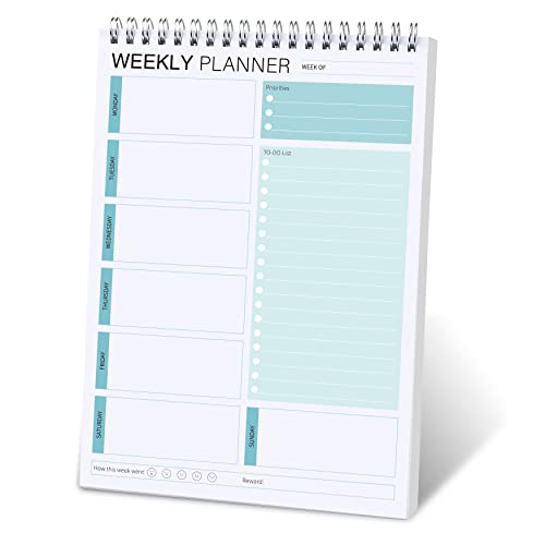KAICN Weekly Planner Notepad,Spiral To Do List Undated Planning Pad, Weekly Organizer for Students, Weekly Agenda for Work & Daily Life, 52 Sheets, 6.5 x 9.8 in (Green) - Image 1