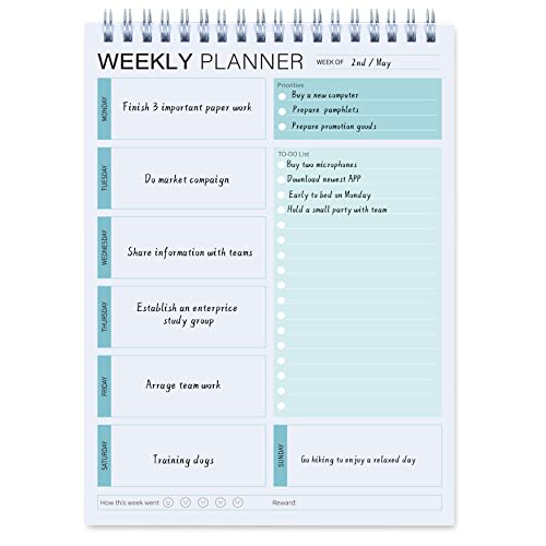 KAICN Weekly Planner Notepad,Spiral To Do List Undated Planning Pad, Weekly Organizer for Students, Weekly Agenda for Work & Daily Life, 52 Sheets, 6.5 x 9.8 in (Green) - Image 5