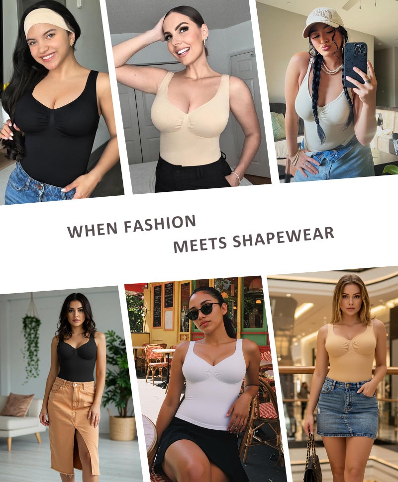FeelinGirl Women Tank Tops Shapewear: Tummy Control Compression Tank V Neck Seamless Body Shaper Camisole Tops for Women Black XL - Image 4