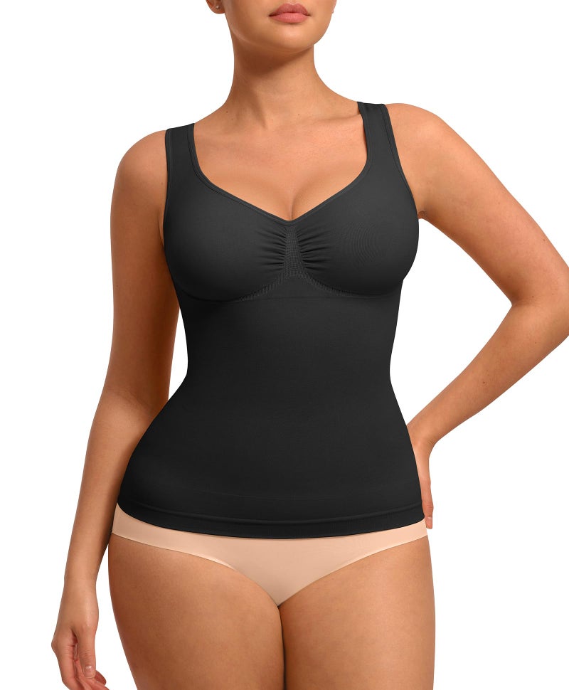 FeelinGirl Women Tank Tops Shapewear: Tummy Control Compression Tank V Neck Seamless Body Shaper Camisole Tops for Women Black XL - Image 1