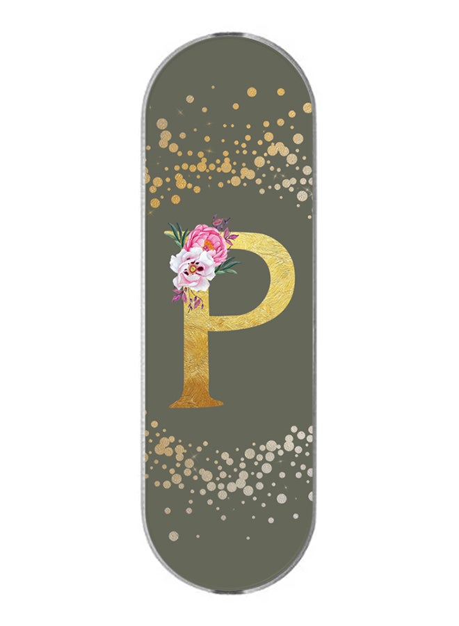 Stylizedd 3-In-1 Universal Mobile Phone Grip Holder- Custom Monogram Initial Letter Floral Pattern Alphabet - P (Olive Green)