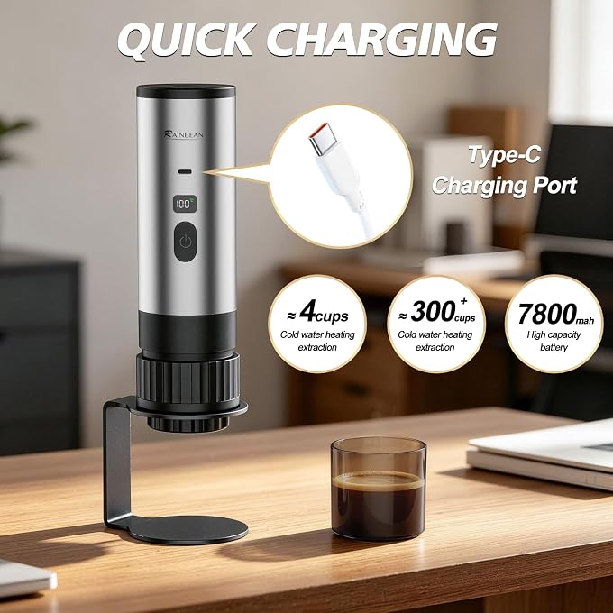 RAINBEAN Portable Electric Espresso Maker,2-in-1 Travel Coffee Maker for Ground/NS&DG Capsules, Car Espresso Machine Self-Heating for Camping, RV, Hiking, Office - Image 3