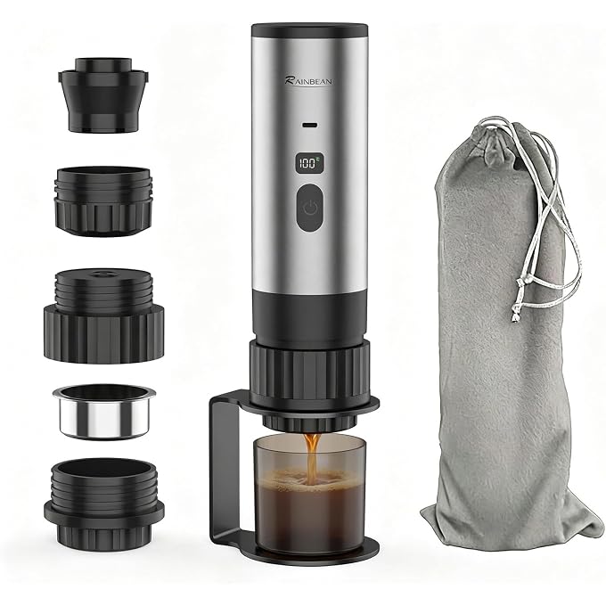 RAINBEAN Portable Electric Espresso Maker,2-in-1 Travel Coffee Maker for Ground/NS&DG Capsules, Car Espresso Machine Self-Heating for Camping, RV, Hiking, Office - Image 1