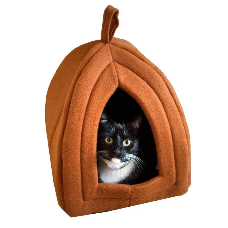 PETMAKER Cat House - Indoor Cat Bed with Removable Foam Cushion - Pet Tent for Kittens, Rabbits, Guinea Pigs, and Other Small Animals by PETMAKER (Brown) - Image 1