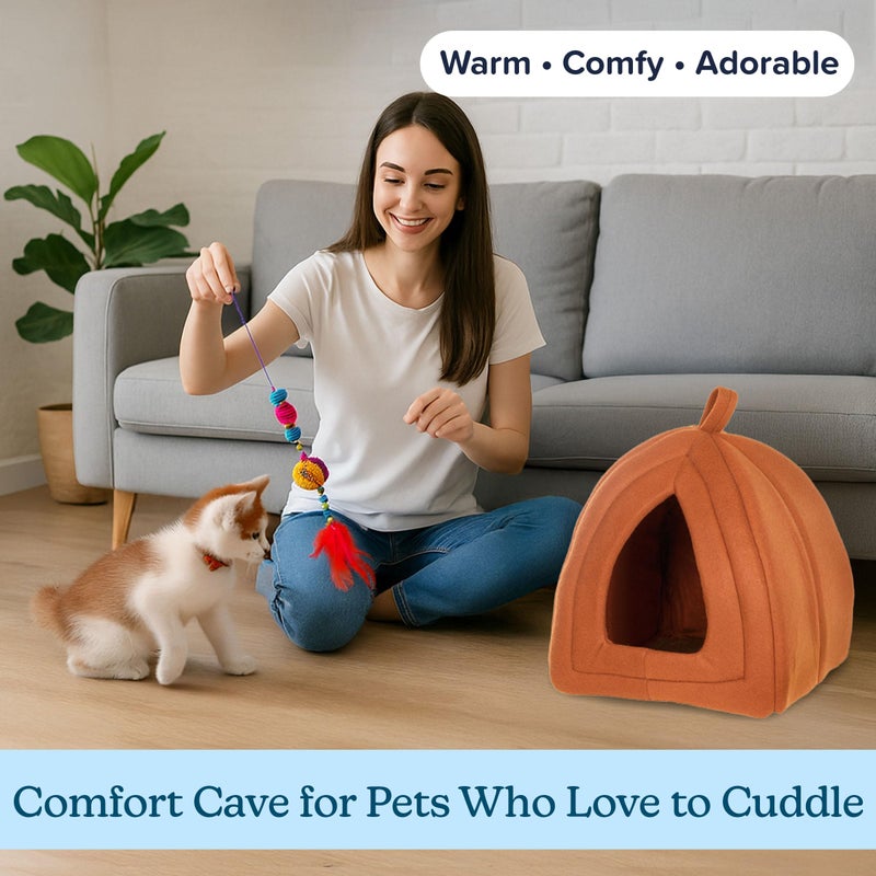 PETMAKER Cat House - Indoor Cat Bed with Removable Foam Cushion - Pet Tent for Kittens, Rabbits, Guinea Pigs, and Other Small Animals by PETMAKER (Brown) - Image 4