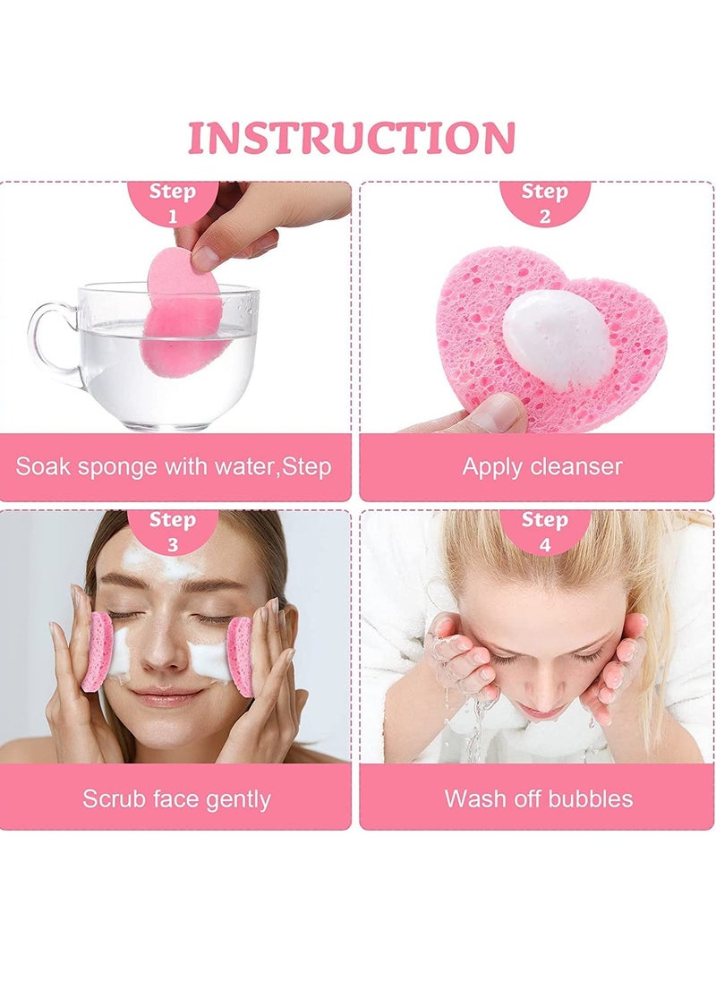 BONITO - Face Cleansing and Exfoliating Sponges, Heart Shape Facial Sponges, Reusable Makeup Mask Remover, Facial Cleansing Sponges Pads - 20 pcs - Image 1