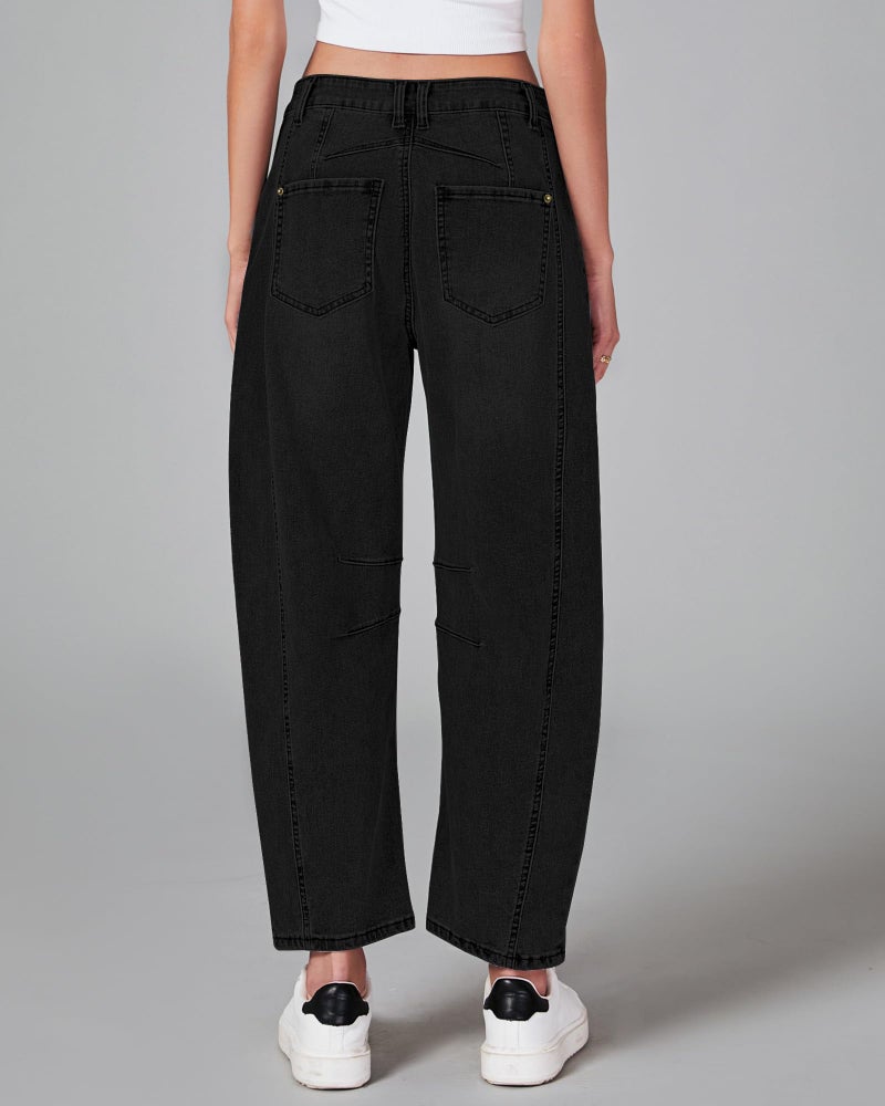 GRAPENT 2025 Barrel Jeans for Women Balloon Wide Leg Cropped Trendy Jeans Boyfriend High Waisted Jean Pants Casual Stretchy Summer Denim Trousers Color True Black X-Small Petite Size 0 to 2 - Image 2