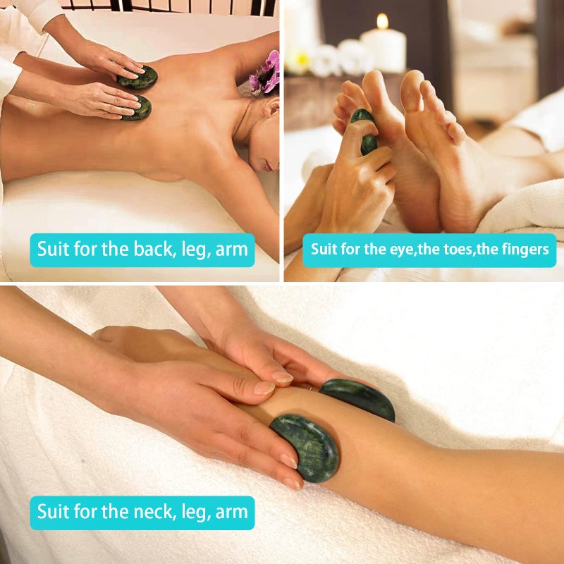 Windfulogo 4Pcs Hot Massage Stones Set Natural Green Jade Heated Warmer Stone for Spa Massage 3.14 x 3.14in (8x8cm) - Image 4