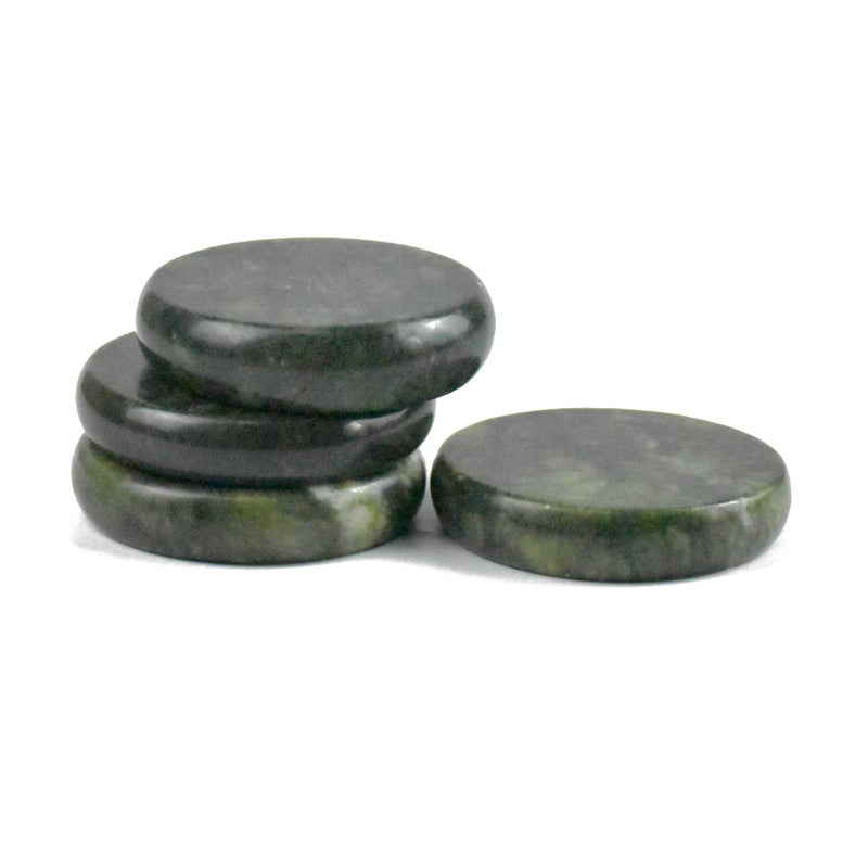 Windfulogo 4Pcs Hot Massage Stones Set Natural Green Jade Heated Warmer Stone for Spa Massage 3.14 x 3.14in (8x8cm) - Image 1