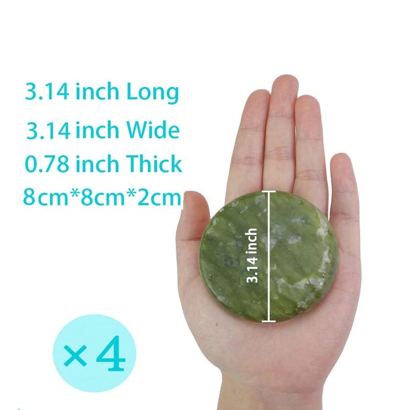 Windfulogo 4Pcs Hot Massage Stones Set Natural Green Jade Heated Warmer Stone for Spa Massage 3.14 x 3.14in (8x8cm) - Image 3