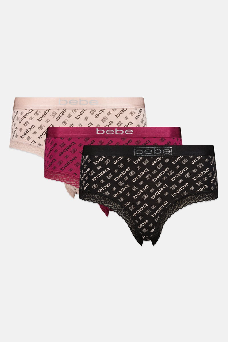 bebe Women 3 Pieces Brand Logo Panty, Multicolor - Image 3