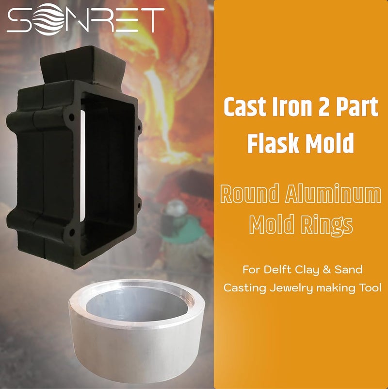 SONRET Cast Iron Flask Mold and Aluminum Ring Making Mold for Sand Casting, Jewelry Making (Casting Sand Not Included) - Image 5