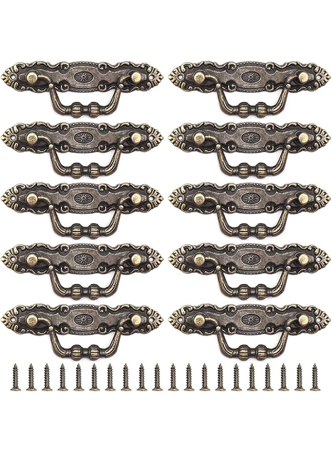 S-TOP 10-Piece Vintage Cabinet Handles Set, Antique Bronze Round Pulls with Mounting Hardware, Classic Copper Cup Drawer Handles for Furniture, Wardrobe, Kitchen Cabinets & Bedroom Dressers - Image 1
