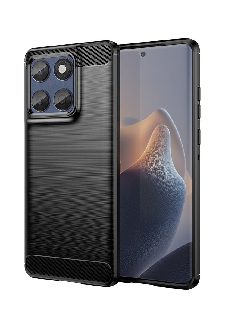 Motorola Edge 60   Case Cover – Rugged Shield Design, Brushed Carbon Fiber Texture, Shockproof TPU, Anti-Slip, Slim and Lightweight Protection in Black  - Image 3