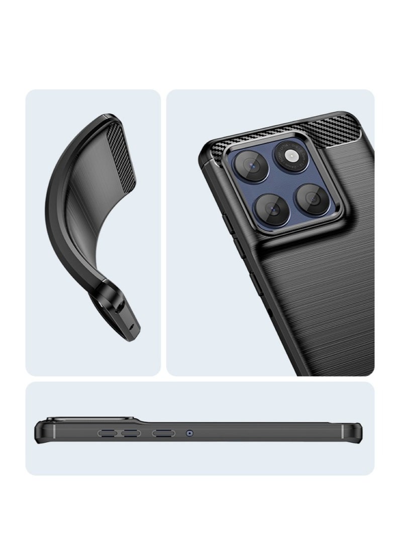 Motorola Edge 60   Case Cover – Rugged Shield Design, Brushed Carbon Fiber Texture, Shockproof TPU, Anti-Slip, Slim and Lightweight Protection in Black  - Image 4