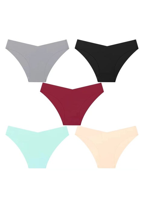 Zeemey 5 Pack Womens Seamless Underwear Charming Stretch Bikini Panties Low Rise Hipster Ladies Soft V-Waist Cheeky Lingerie