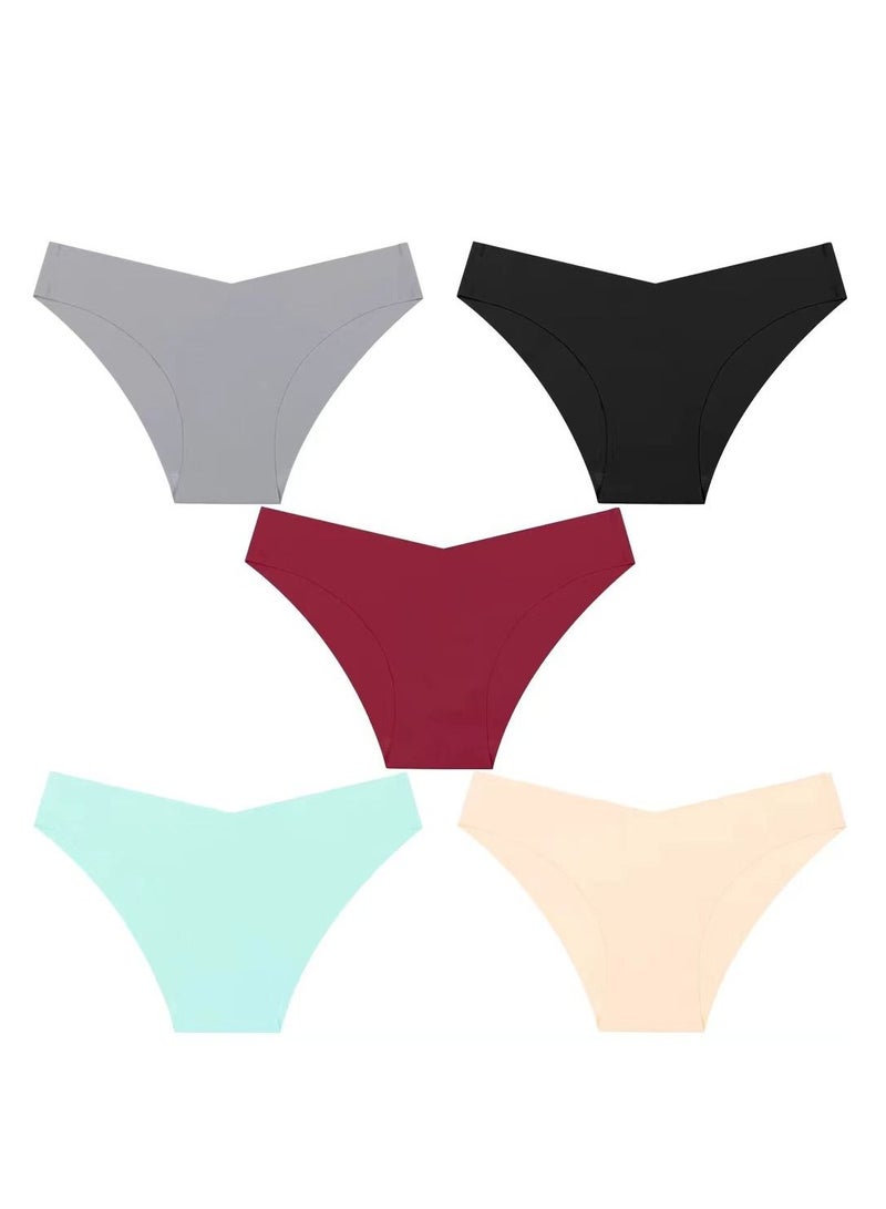 Zeemey 5 Pack Womens Seamless Underwear Charming Stretch Bikini Panties Low Rise Hipster Ladies Soft V-Waist Cheeky Lingerie