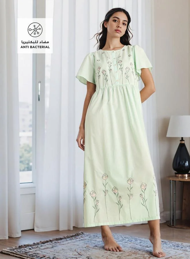 سبلاش فيڤ Embroidered Night Gown with Flutter Sleeves