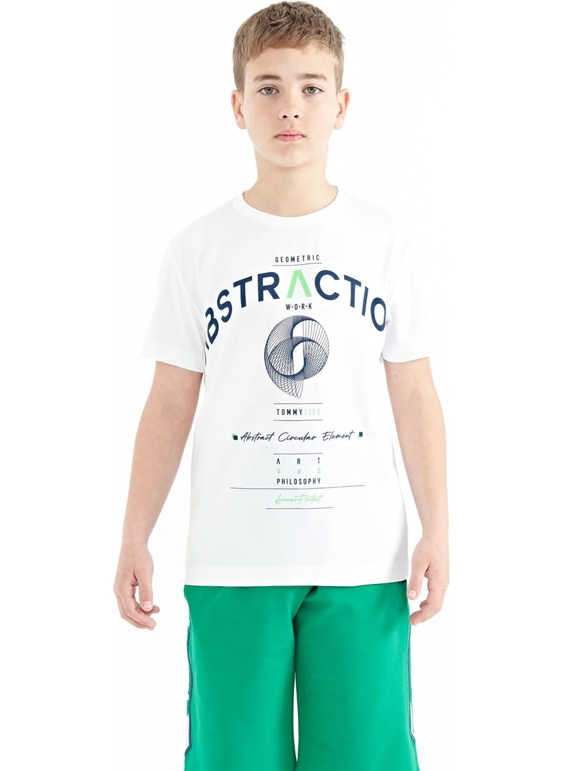Tommy Life White Text Print Detailed O Neck Standard Pattern Boy T-Shirt - 11103