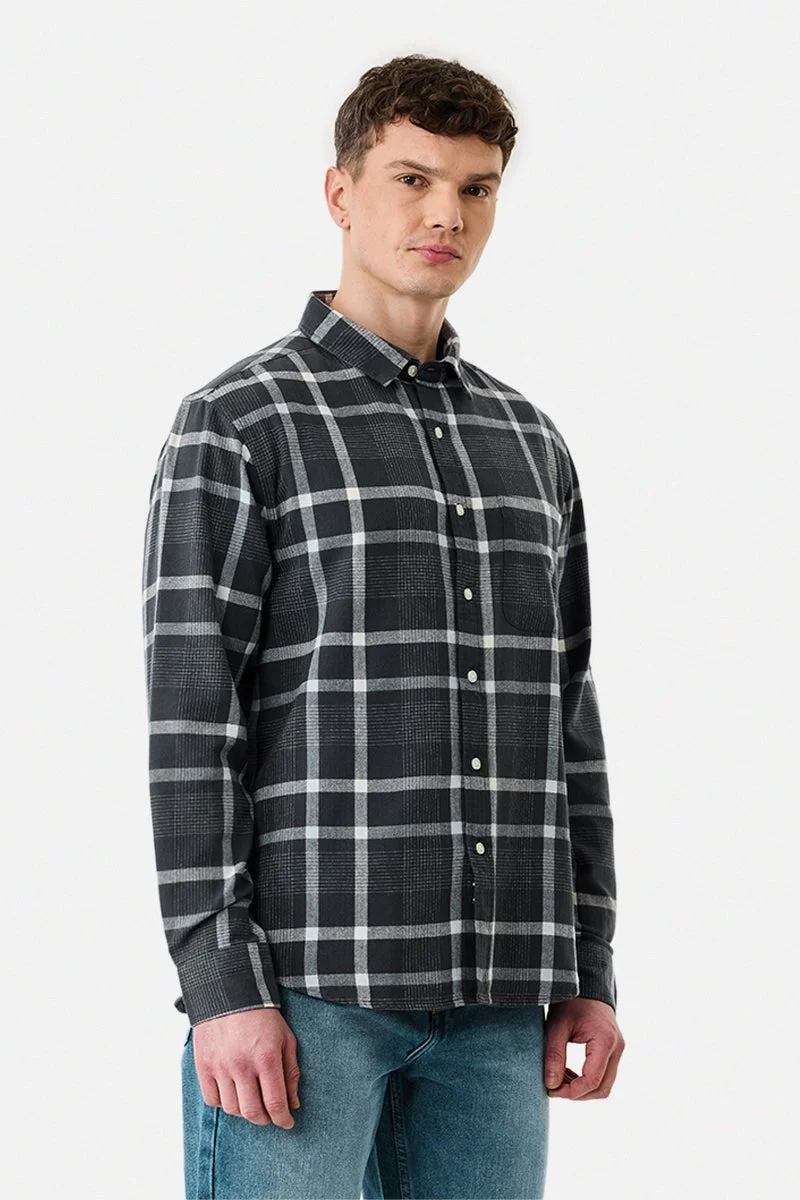 SNITCH Grey Checkered Long Sleeve Regular Fit Shirt