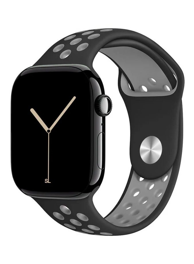 Watch Silicone Sport Watch Band Compatible with Apple Watch 38mm 40mm 41mm, (42mm Series 10 and 11) Series 9 / 8 / 7 / 6 / 5 / 4 / 3 / 2 / 1 & SE | Breathable Ventilated Replacement Strap |  Black and Grey - Image 1