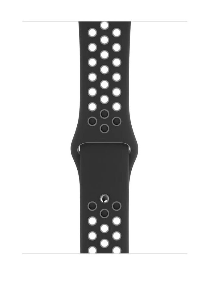 Watch Silicone Sport Watch Band Compatible with Apple Watch 38mm 40mm 41mm, (42mm Series 10 and 11) Series 9 / 8 / 7 / 6 / 5 / 4 / 3 / 2 / 1 & SE | Breathable Ventilated Replacement Strap |  Black and Grey - Image 2