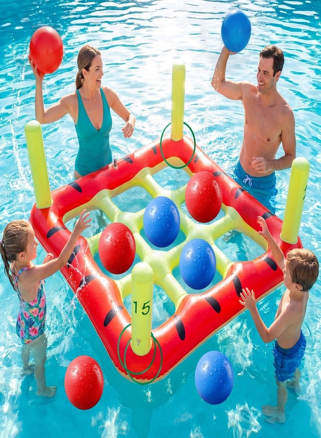 JHMFDDSB Pool Toys Games Set, 2 in 1 Giant Inflatable Pool Tic Tac Toe Game & Ring Toss with Combined Inflation & Water Filling Valve for Adults Kids Family, Shallow Water Beach Yard Activities - Image 1