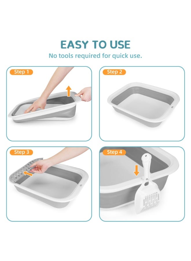 Arabest Collapsible Kitty Litter Box, Open Top Cat Litter Tray with Scoop and Litter Bag, Anti-Splashing Waterproof Cat Toilet Potty Pan(34x46CM, Grey) - Image 3