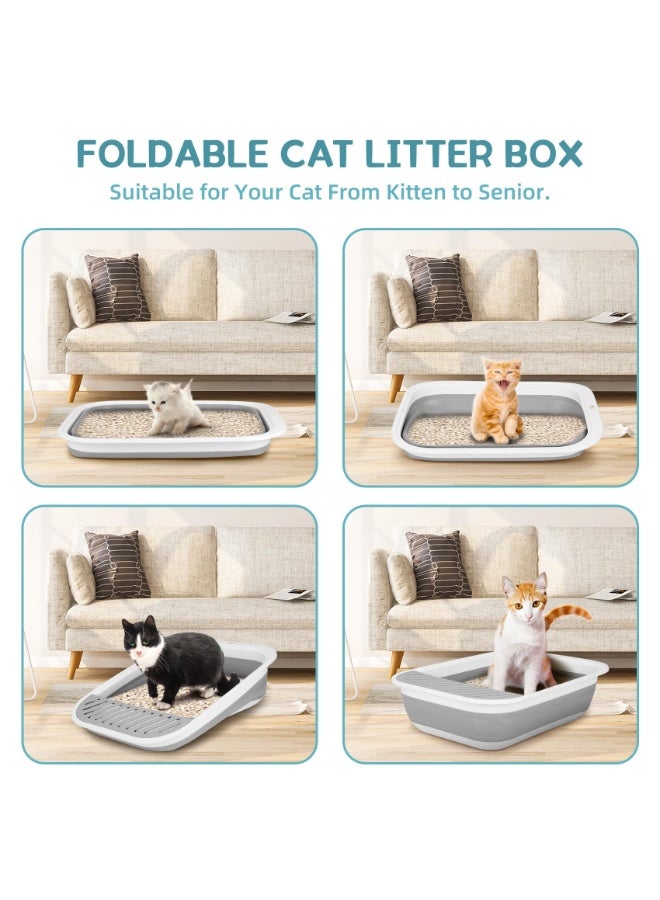 Arabest Collapsible Kitty Litter Box, Open Top Cat Litter Tray with Scoop and Litter Bag, Anti-Splashing Waterproof Cat Toilet Potty Pan(34x46CM, Grey) - Image 5