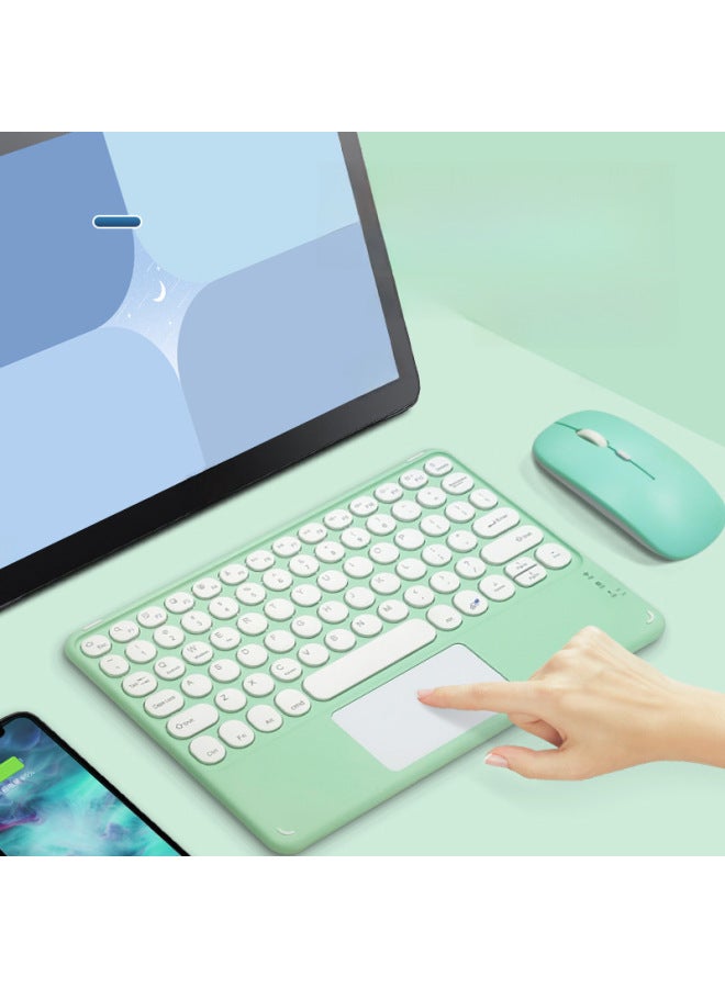 لوحة مفاتيح بلوتوث لاسلكية لأجهزة IPad والكمبيوتر اللوحي والهواتف المحمولة الذكية التي تعمل باللمس وقبعة مستديرة قابلة لإعادة الشحن ولوحة مفاتيح رائعة - اللون: غطاء دائري بزر لمس سماوي - Image 4