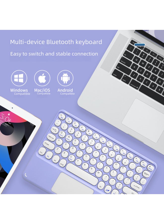 لوحة مفاتيح بلوتوث لاسلكية لأجهزة IPad والكمبيوتر اللوحي والهواتف المحمولة الذكية التي تعمل باللمس وقبعة مستديرة قابلة لإعادة الشحن ولوحة مفاتيح رائعة - اللون: غطاء دائري بزر لمس سماوي - Image 3