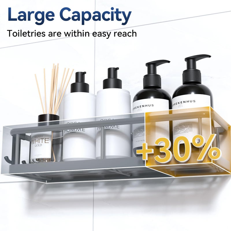 YASONIC Shower Caddy Adhesive  No Drill Bathroom Shower Organizers  with Removable Hooks  Rust Proof Shower Shelves  Wall-Mounted Shower Holder  Grey  2 Pack - Image 4