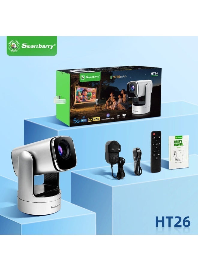 Smartbarry HT26 Smart Projector 4K HDR Ultra HD with 9750mAh Battery, 5G WiFi, Autofocus, HD & USB Connectivity, Portable Home Cinema Projector for Movies, Gaming, Presentations, Streaming, Family Entertainment & Outdoor Use - Image 2