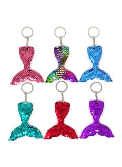 HONBAY 6Pcs Glitter Reversible Sequins Mermaid Tails Keychains Party Favors For Mermaid Themed Party  - Image 3