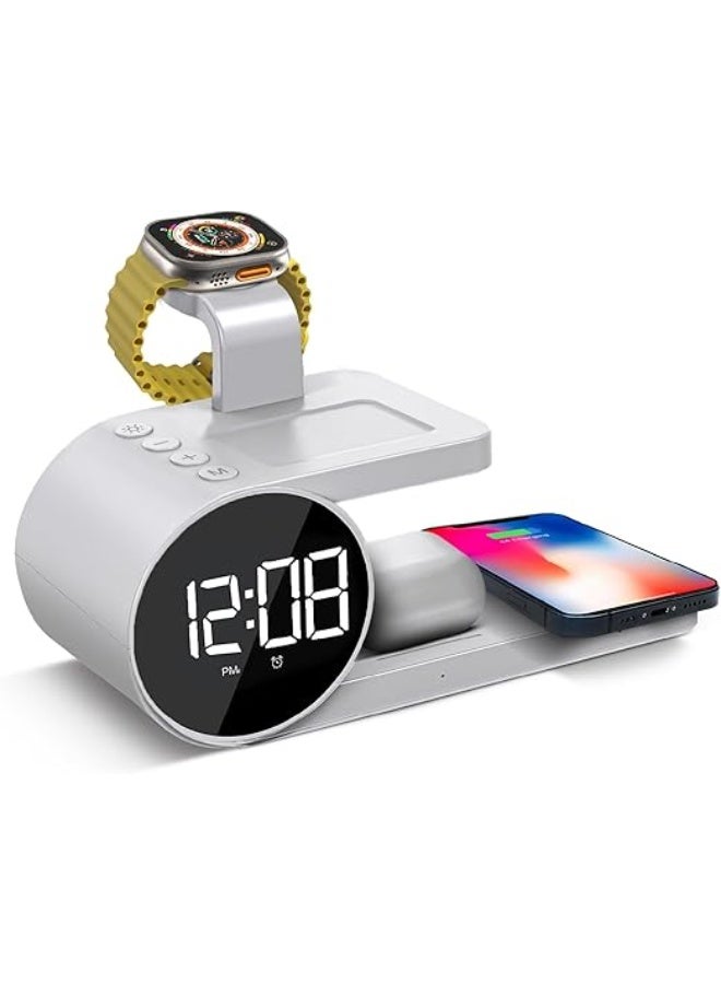 WYE 5-in-1 Wireless Charging Station with Digital LED Clock | Fast Wireless Charging Dock for Smartphone, Smartwatch, Earbuds & Multiple Devices | Multifunction Charging Stand with Alarm Clock Display - Image 5