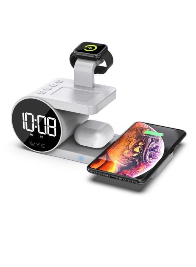 WYE 5-in-1 Wireless Charging Station with Digital LED Clock | Fast Wireless Charging Dock for Smartphone, Smartwatch, Earbuds & Multiple Devices | Multifunction Charging Stand with Alarm Clock Display - Image 4