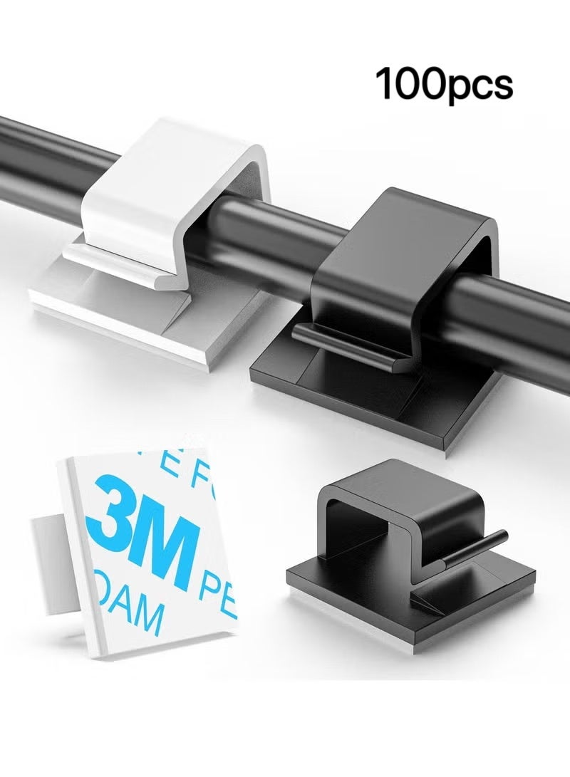 3M 100 Pcs Adhesive Cable Clips, Plastic Cable Cord Organizers Cable Storage Management Clip for Home Office - Black, White - Image 1