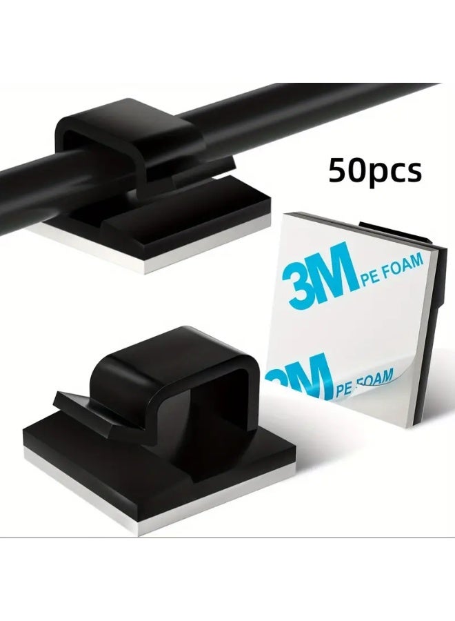 3M 100 Pcs Adhesive Cable Clips, Plastic Cable Cord Organizers Cable Storage Management Clip for Home Office - Black, White - Image 2