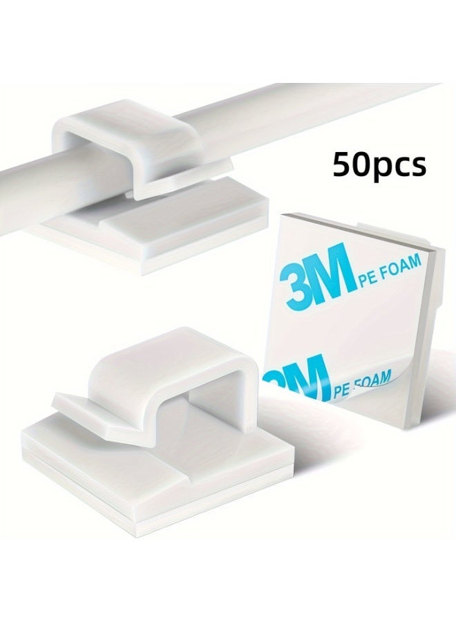 3M 100 Pcs Adhesive Cable Clips, Plastic Cable Cord Organizers Cable Storage Management Clip for Home Office - Black, White - Image 3
