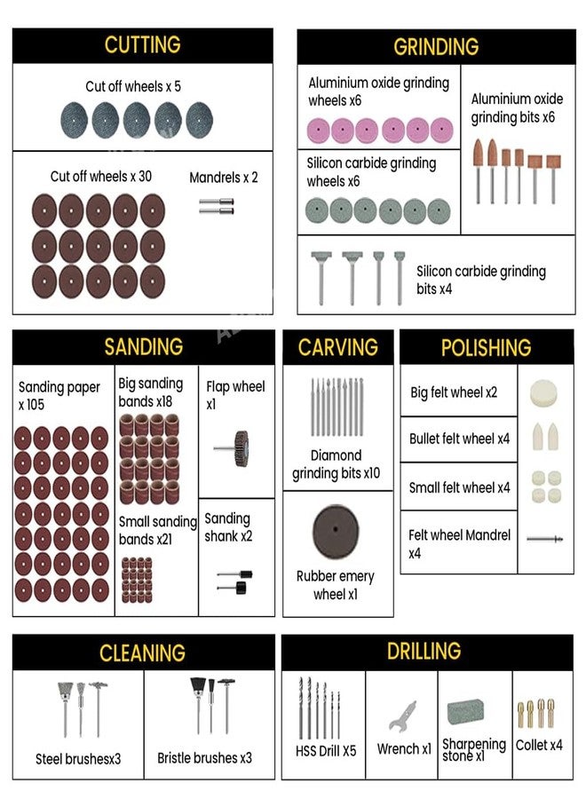 MAF PRO مجموعة أدوات دوارة صغيرة MAF PRO MG2525 مكونة من 252 قطعة | محرك قوي بقدرة 130 واط | سرعة متغيرة من 8000 إلى 30000 دورة في الدقيقة | مزودة بعمود مرن، وكوليت سريع التغيير | للقطع، والطحن، والتلميع، والحفر، والنقش - Image 5