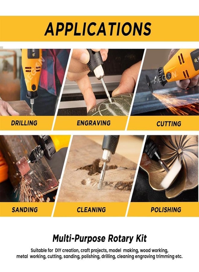 MAF PRO مجموعة أدوات دوارة صغيرة MAF PRO MG2525 مكونة من 252 قطعة | محرك قوي بقدرة 130 واط | سرعة متغيرة من 8000 إلى 30000 دورة في الدقيقة | مزودة بعمود مرن، وكوليت سريع التغيير | للقطع، والطحن، والتلميع، والحفر، والنقش - Image 4