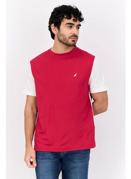 Men Crew Neck Short Sleeve Brand Logo T-Shirt, Red