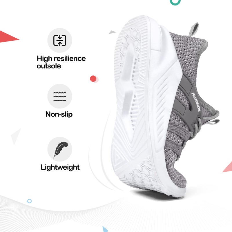 RUNSIDE Boys Girls Tennis Shoes Kids Lightweight Breathable Sneakers Lace-up Running Athletic Shoes for Toddler/Little Kid/Big Kid Grey - Image 4