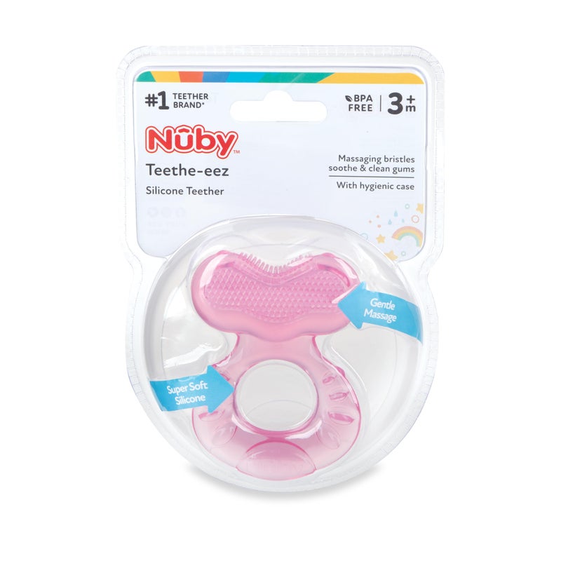 Nuby Silicone Teethe-EEZ Teether with Bristles, Includes Hygienic Case, Pink - Image 5