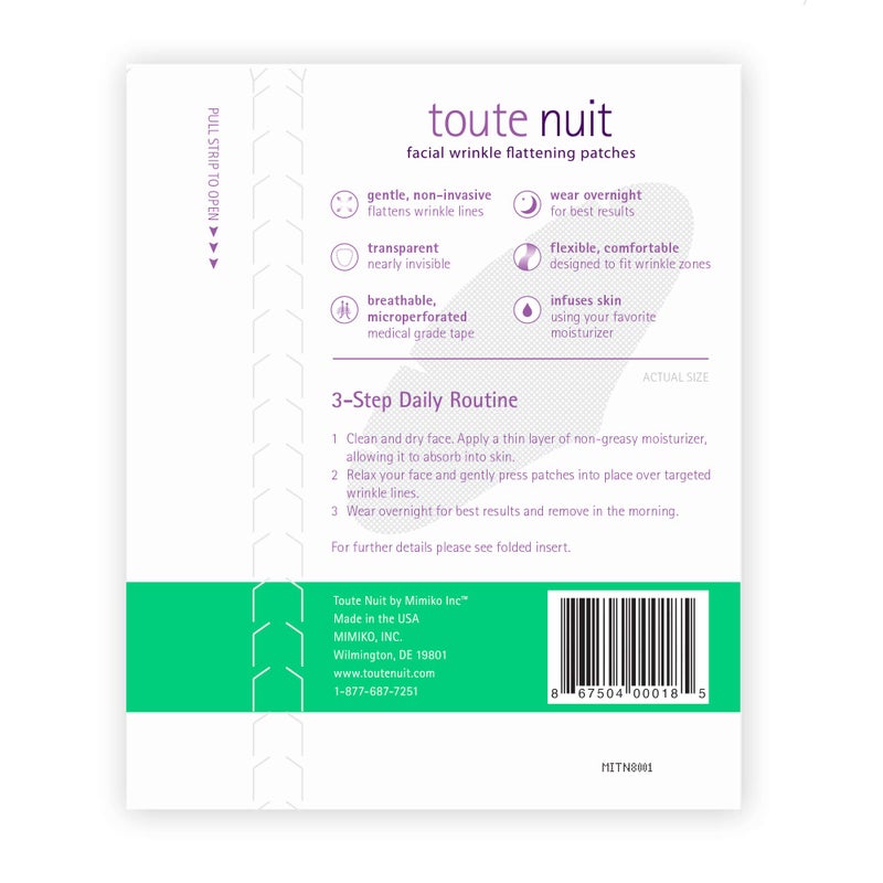 Toute Nuit by Mimiko Inc. Toute Nuit Wrinkle Patches â€“ Grooves â€“ Face Tape for Maximum Forehead Coverage â€“ Hypoallergenic Anti Wrinkle Patches â€“ 20 Count, Made in USA - Image 3
